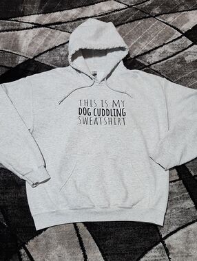 GILDAN HEAVY BLEND PRESHRUNK GRAY "THIS IS MY DOG CUDDLING SWEATSHIRT" HOODIE
